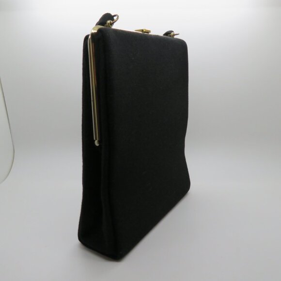 Vintage Handheld Black Wool Purse Bag L&M Spot Lite Exclusive Evening Top Handle - Picture 3 of 12